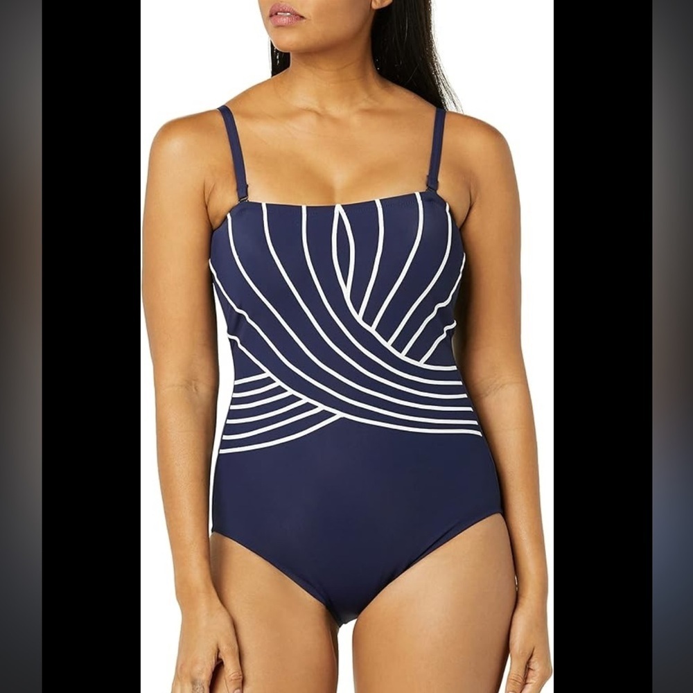 Gottex Navy/White adjustable strap or strapless one piece bathing suit 6